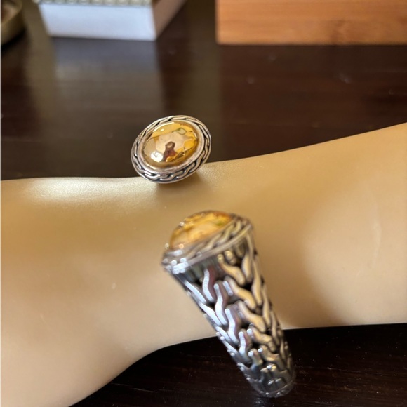JOHN HARDY STERLING PALU SILVER W/ 24K GOLD DOME CUFF BRACELET - Picture 5 of 6